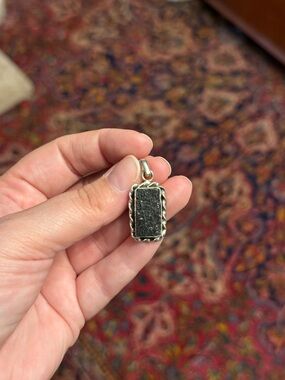 Rectangular Black tourmaline Silver Pendant - Black & Silver